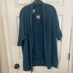 Chico's Deep teal blue cotton & angora sweater set two pieces, cardigan, size M